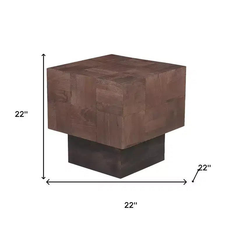 22 Gray Distressed Solid Wood Square Block End Table