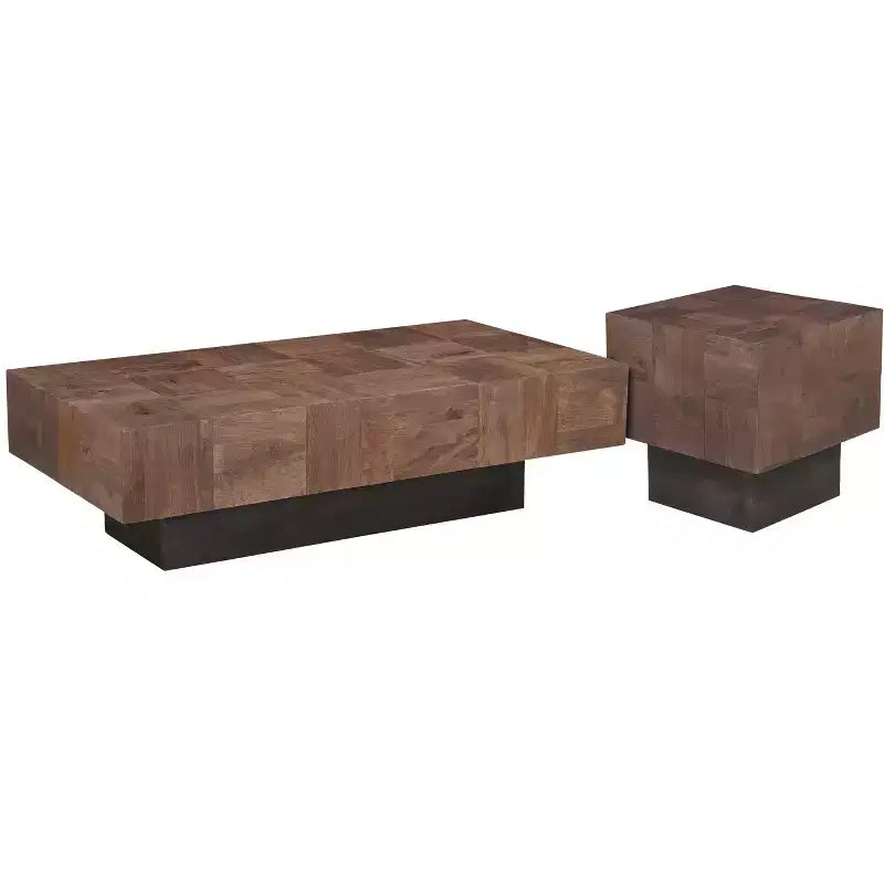22 Gray Distressed Solid Wood Square Block End Table