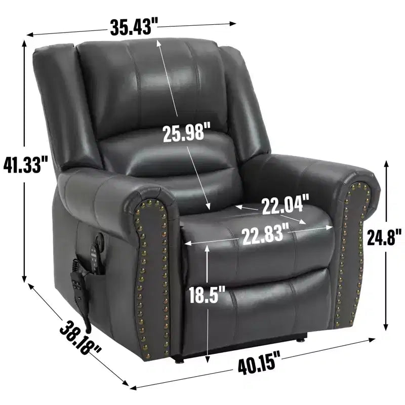 Brown Faux Leather Power Lift Recliner Chair Heat Massage Dual Motor Infinite Position Up to 350 LBS