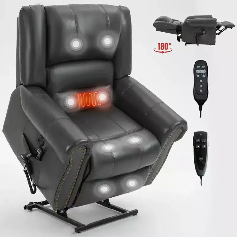 Brown Faux Leather Power Lift Recliner Chair Heat Massage Dual Motor Infinite Position Up to 350 LBS