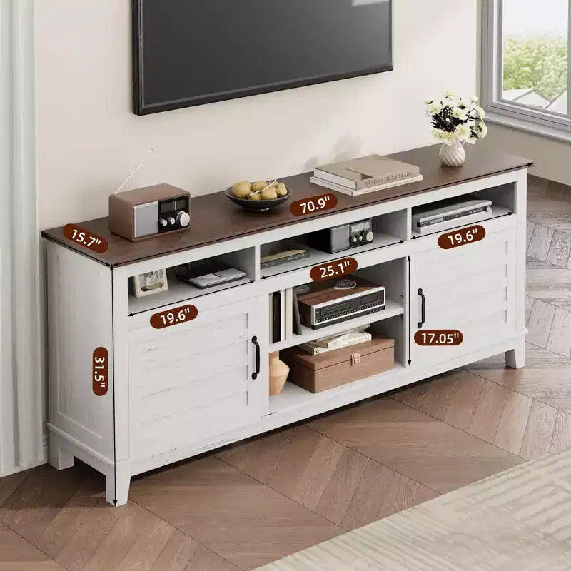 70.9 TV Stand, Entertainment Center with Adjustable Shelves, Farmhouse TV Stand with Cabinet Doors,for Living Room, Bedroom