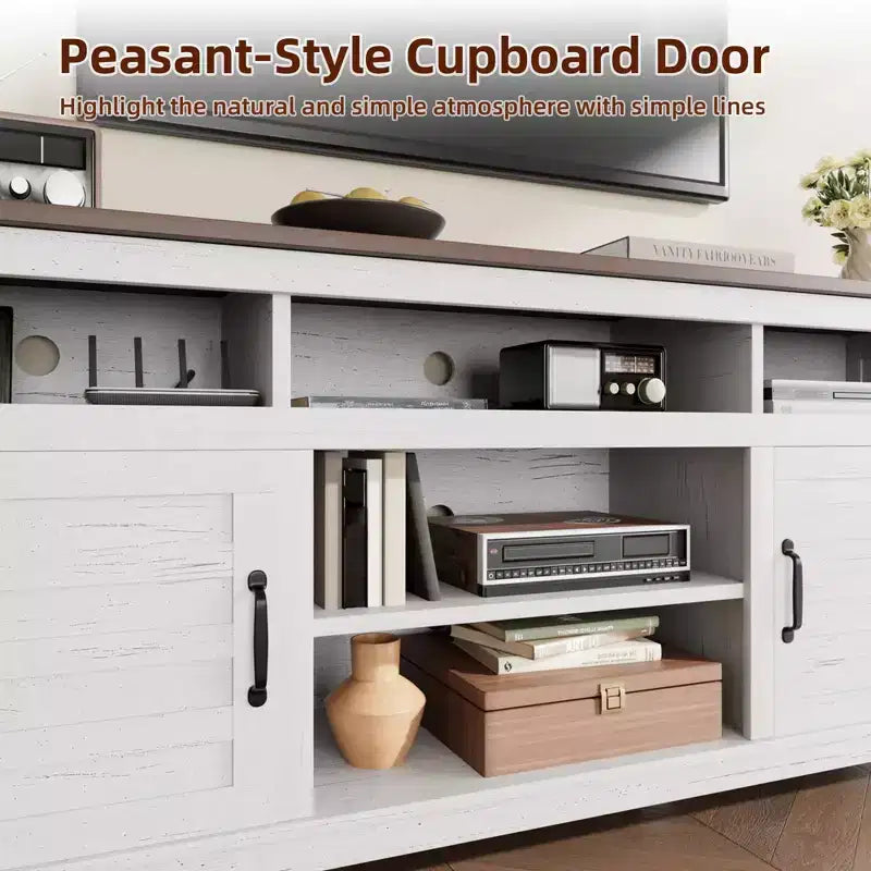 70.9 TV Stand, Entertainment Center with Adjustable Shelves, Farmhouse TV Stand with Cabinet Doors,for Living Room, Bedroom
