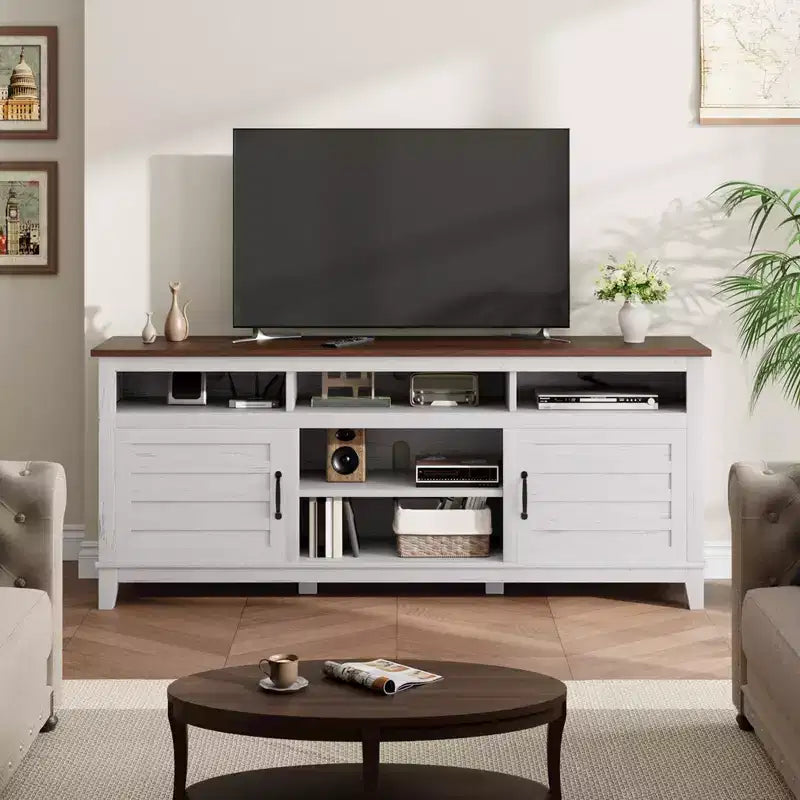 70.9 TV Stand, Entertainment Center with Adjustable Shelves, Farmhouse TV Stand with Cabinet Doors,for Living Room, Bedroom