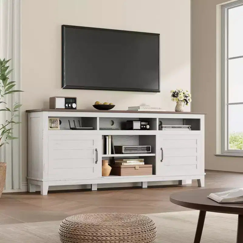 70.9 TV Stand, Entertainment Center with Adjustable Shelves, Farmhouse TV Stand with Cabinet Doors,for Living Room, Bedroom