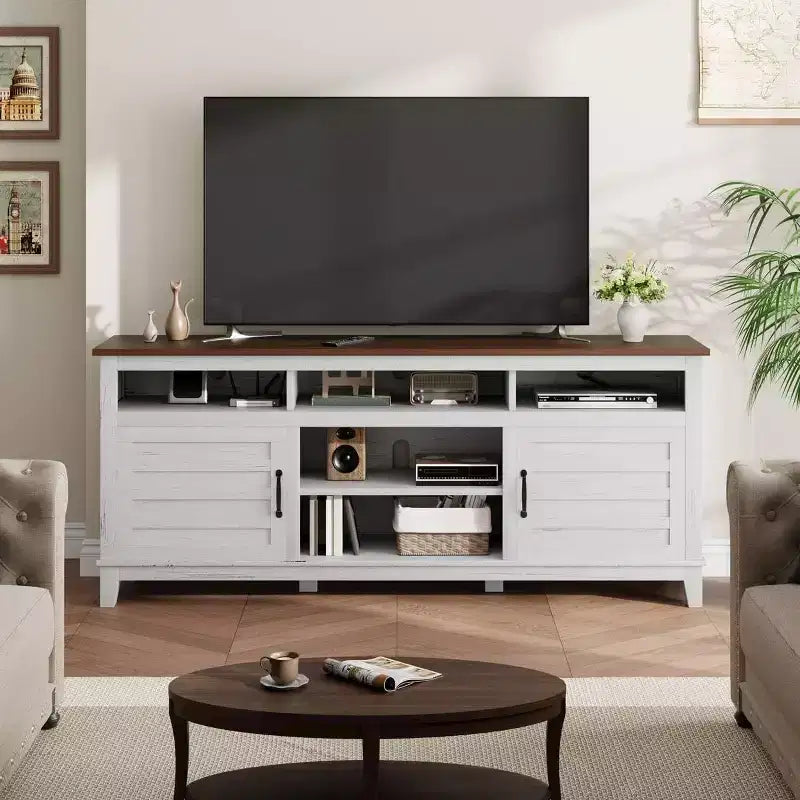 70.9 TV Stand, Entertainment Center with Adjustable Shelves, Farmhouse TV Stand with Cabinet Doors,for Living Room, Bedroom