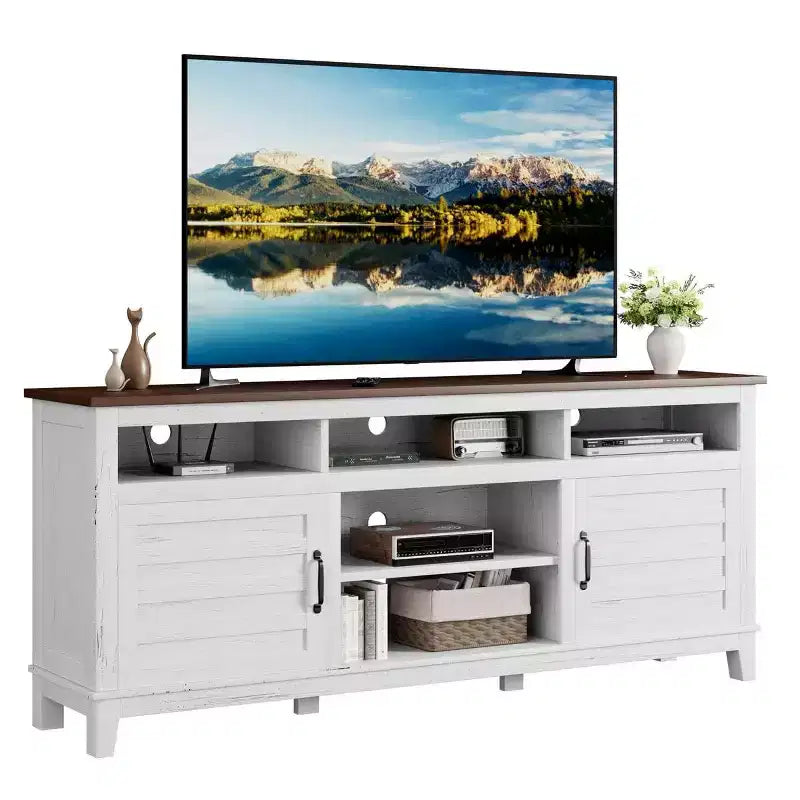 70.9 TV Stand, Entertainment Center with Adjustable Shelves, Farmhouse TV Stand with Cabinet Doors,for Living Room, Bedroom