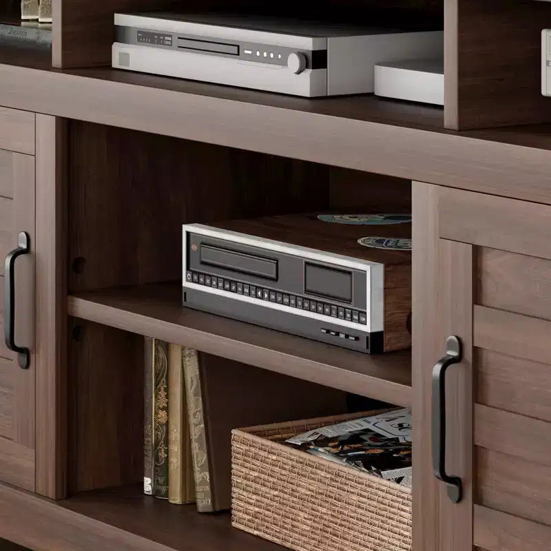 70.9 TV Stand, Entertainment Center with Adjustable Shelves, Farmhouse TV Stand with Cabinet Doors,for Living Room, Bedroom