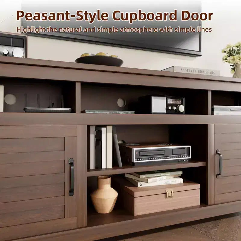 70.9 TV Stand, Entertainment Center with Adjustable Shelves, Farmhouse TV Stand with Cabinet Doors,for Living Room, Bedroom
