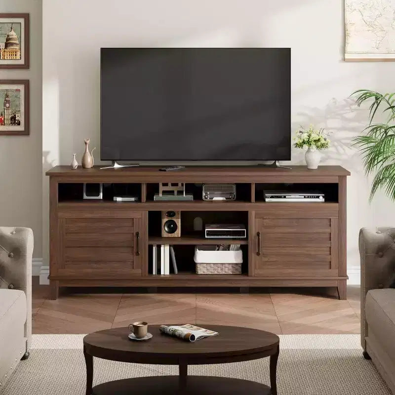 70.9 TV Stand, Entertainment Center with Adjustable Shelves, Farmhouse TV Stand with Cabinet Doors,for Living Room, Bedroom