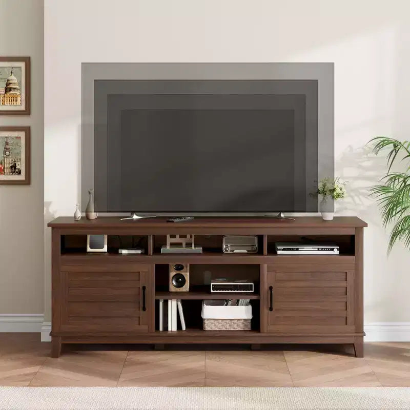 70.9 TV Stand, Entertainment Center with Adjustable Shelves, Farmhouse TV Stand with Cabinet Doors,for Living Room, Bedroom