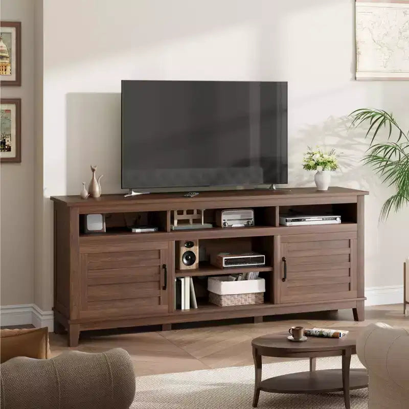 70.9 TV Stand, Entertainment Center with Adjustable Shelves, Farmhouse TV Stand with Cabinet Doors,for Living Room, Bedroom