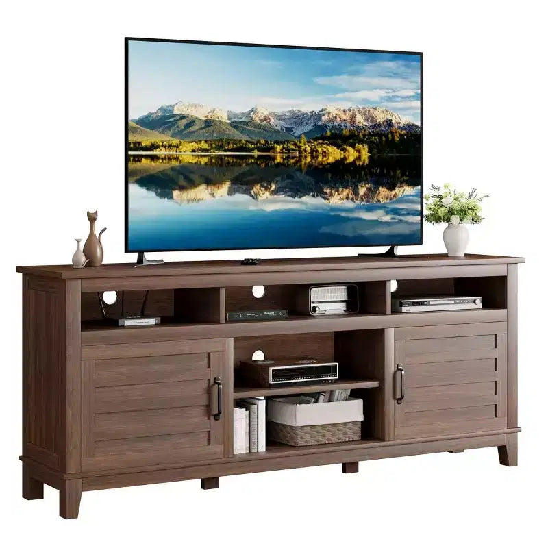 70.9 TV Stand, Entertainment Center with Adjustable Shelves, Farmhouse TV Stand with Cabinet Doors,for Living Room, Bedroom