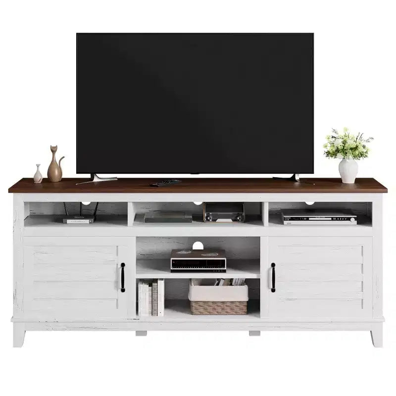 70.9 TV Stand, Entertainment Center with Adjustable Shelves, Farmhouse TV Stand with Cabinet Doors,for Living Room, Bedroom