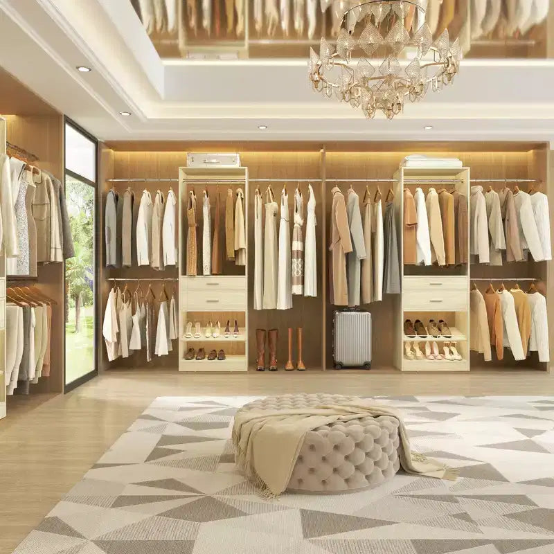 8FT Closet Organizer with Extendable Hanging Rod, Wood Closet System with Drawer