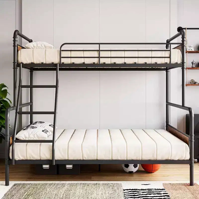 Metal Bunk Bed Twin Over Full Size with Angled Ladder, High Guardrail, Heavy Duty Bunk Bed Frame with Metal Slats, Smooth Rounded Edges,Vintage Brown