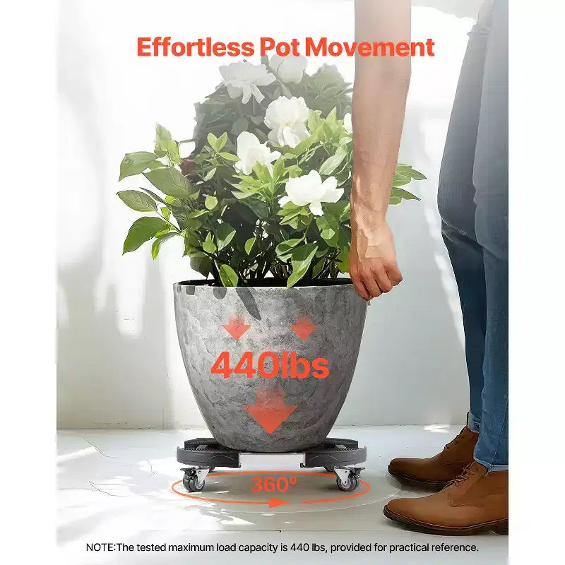 Trash Can Dolly with 4 Lockable Wheels, 440lbs Weight Capacity, Round Trash Can Roller Base, 15-22.8 in Adjustable, Black