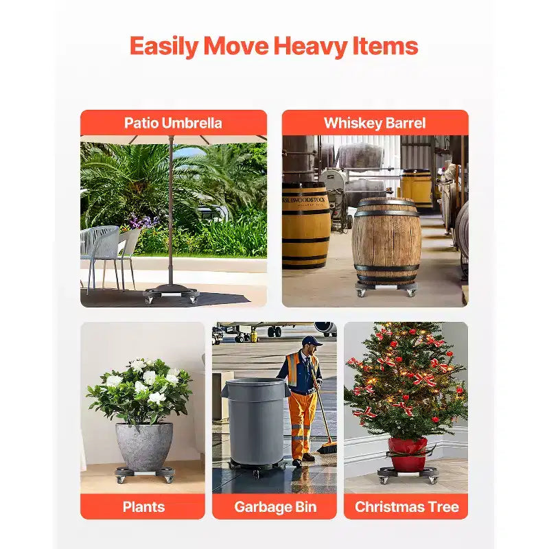 Trash Can Dolly with 4 Lockable Wheels, 440lbs Weight Capacity, Round Trash Can Roller Base, 15-22.8 in Adjustable, Black