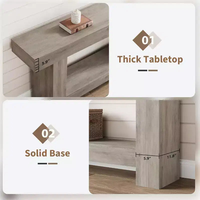 63 in Long Console Table for Entryway, Wood Farmhouse Console Table for Living Room, 2-Tier Large Sofa Table with Storage, Wooden Table for Entrance