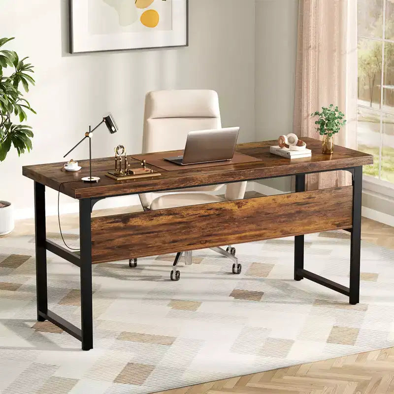 53'' Computer Desk with Charging Station and Thickened Desktop