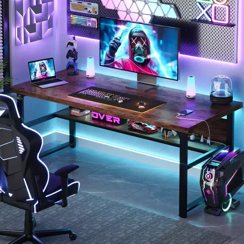 53'' Computer Desk with Charging Station and Thickened Desktop