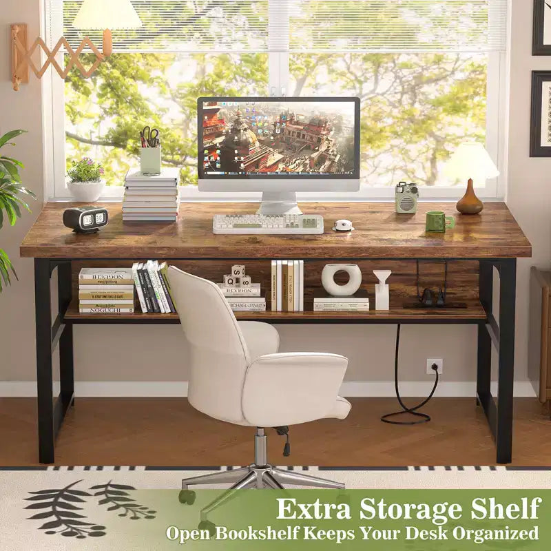 53'' Computer Desk with Charging Station and Thickened Desktop