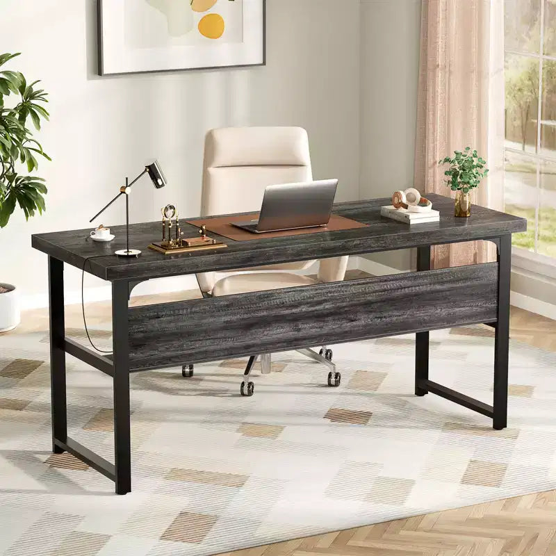 53'' Computer Desk with Charging Station and Thickened Desktop