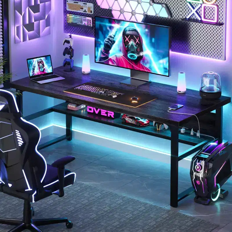 53'' Computer Desk with Charging Station and Thickened Desktop