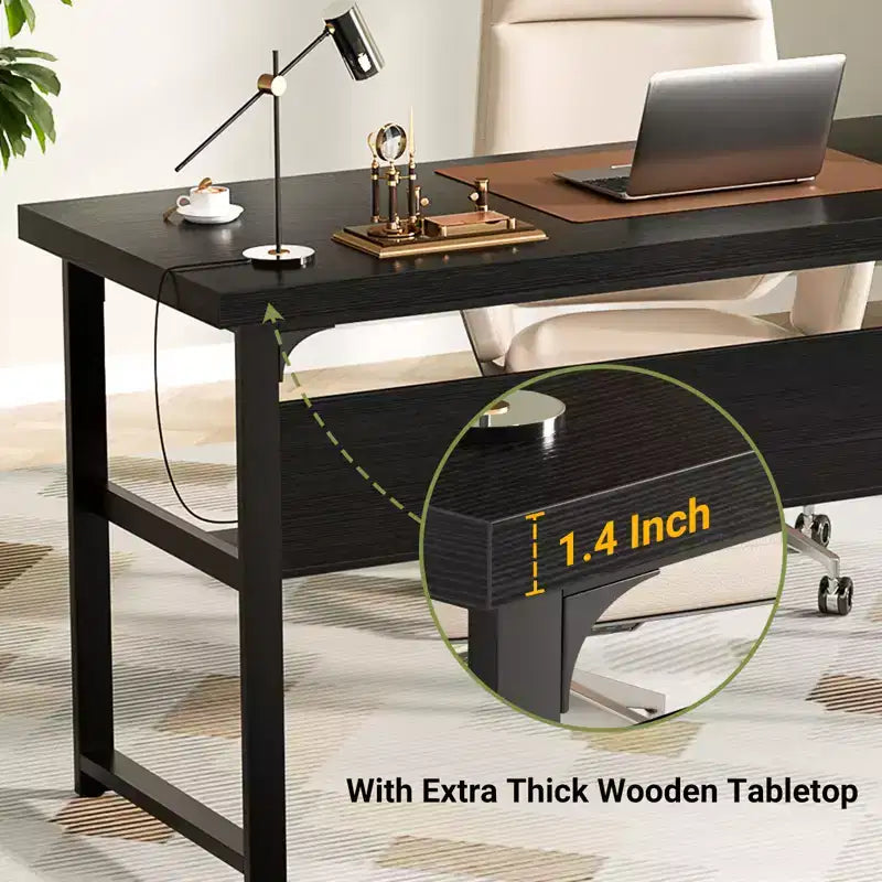 53'' Computer Desk with Charging Station and Thickened Desktop