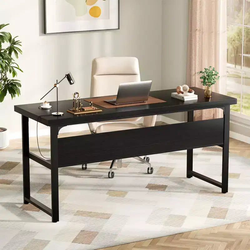53'' Computer Desk with Charging Station and Thickened Desktop