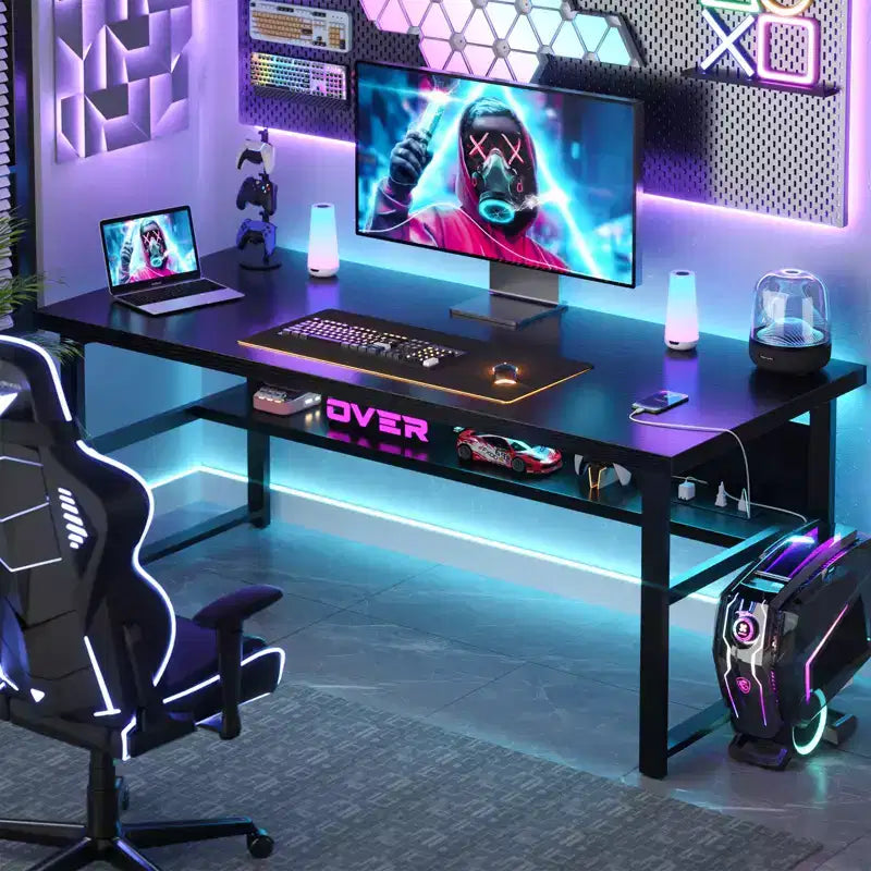 53'' Computer Desk with Charging Station and Thickened Desktop