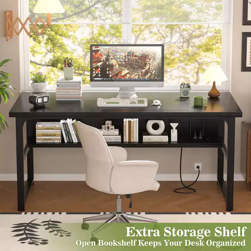 53'' Computer Desk with Charging Station and Thickened Desktop