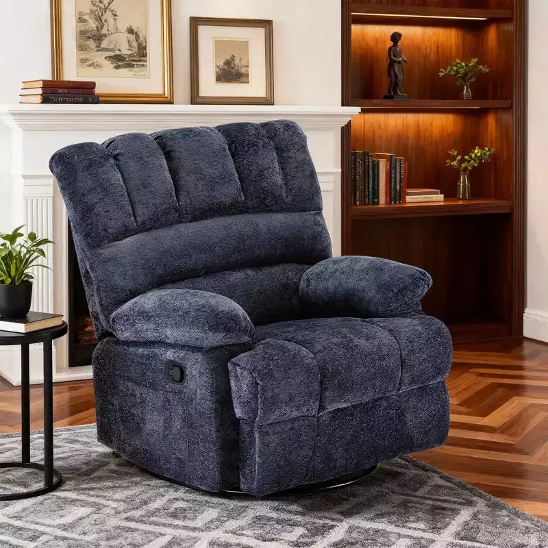 Blue Oversized Swivel Rocker Recliner Sofa for Adults, Chenille, Perfect for Living Room