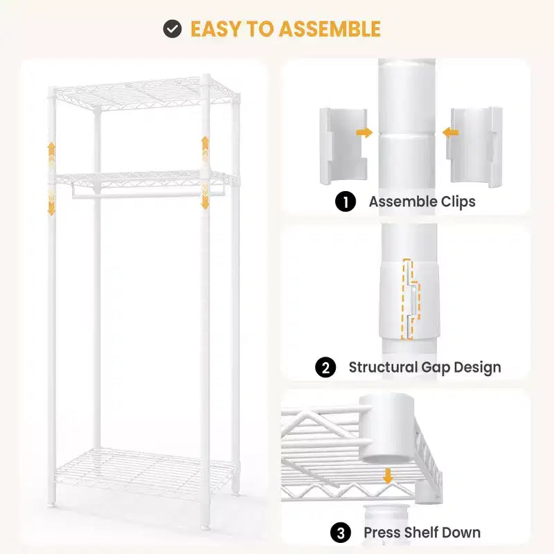 Metal Clothes Rack with Adjustable Shelves, Heavy-Duty 660LB Clothing Organizer for Bedroom, Laundry & Living Room, White