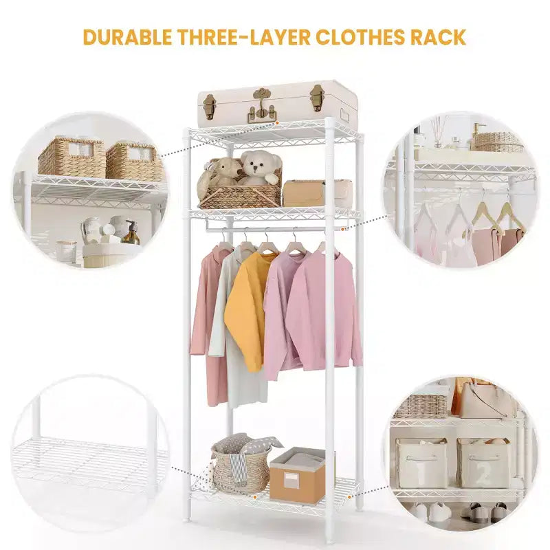 Metal Clothes Rack with Adjustable Shelves, Heavy-Duty 660LB Clothing Organizer for Bedroom, Laundry & Living Room, White
