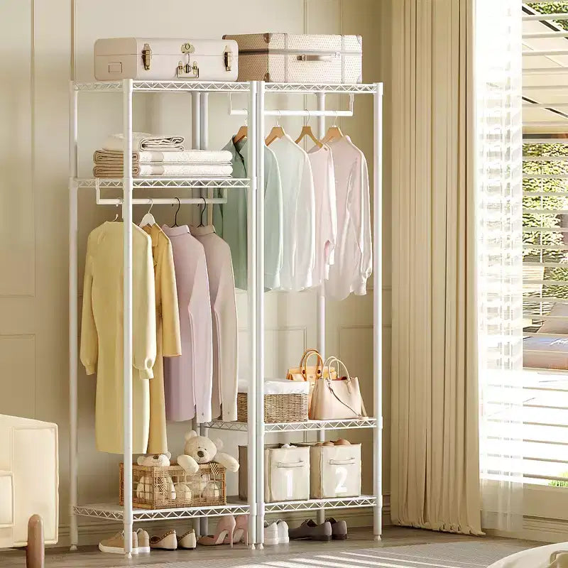Metal Clothes Rack with Adjustable Shelves, Heavy-Duty 660LB Clothing Organizer for Bedroom, Laundry & Living Room, White