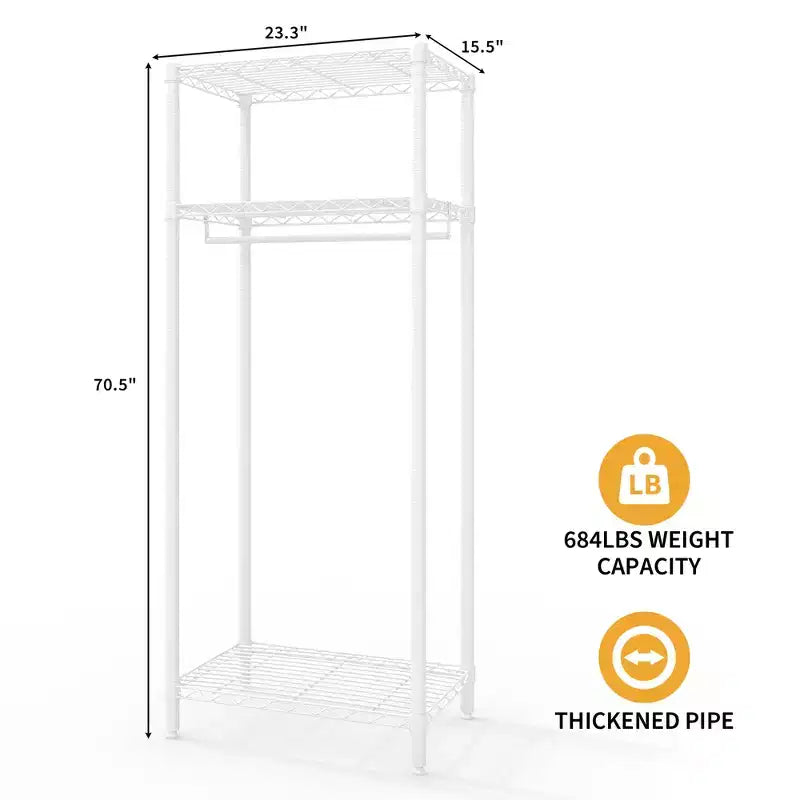 Metal Clothes Rack with Adjustable Shelves, Heavy-Duty 660LB Clothing Organizer for Bedroom, Laundry & Living Room, White
