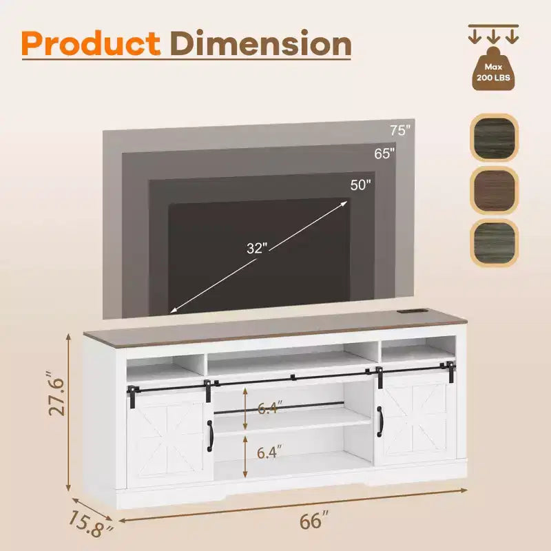 Farmhouse TV Console Table for 75 Television, Entertainment Center with Semi-Open Top Storage,Adjustable Shelf & Sliding Doors,Media TV Table Cabinet
