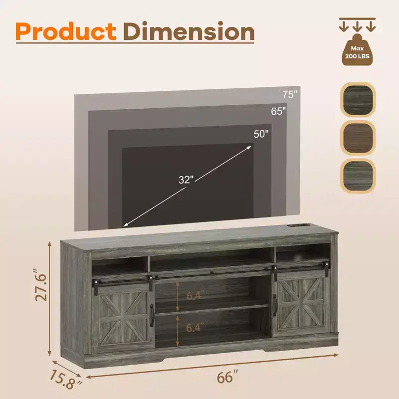 Farmhouse TV Console Table for 75 Television, Entertainment Center with Semi-Open Top Storage,Adjustable Shelf & Sliding Doors,Media TV Table Cabinet