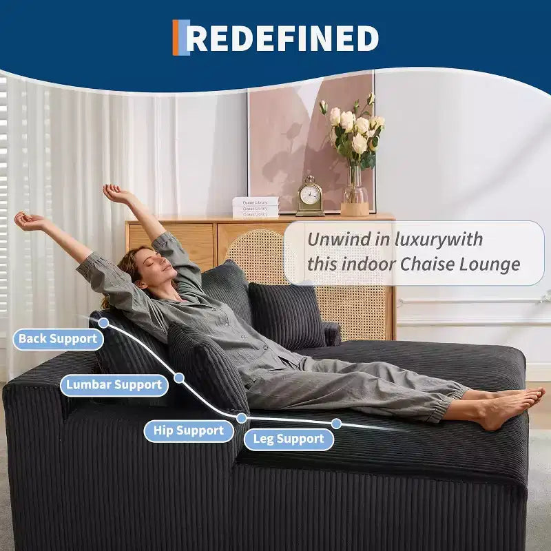 78 Inch Cloud-Like Chaise Loveseat Oversized Corduroy Upholstered Sleeper Chair for Living Room, No Assembly