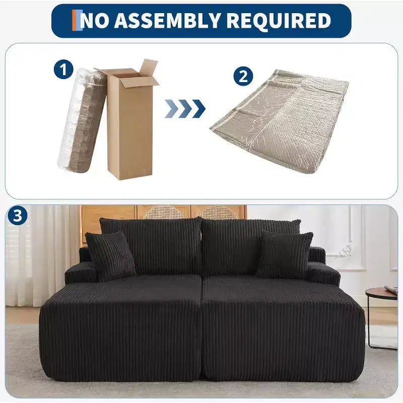 78 Inch Cloud-Like Chaise Loveseat Oversized Corduroy Upholstered Sleeper Chair for Living Room, No Assembly