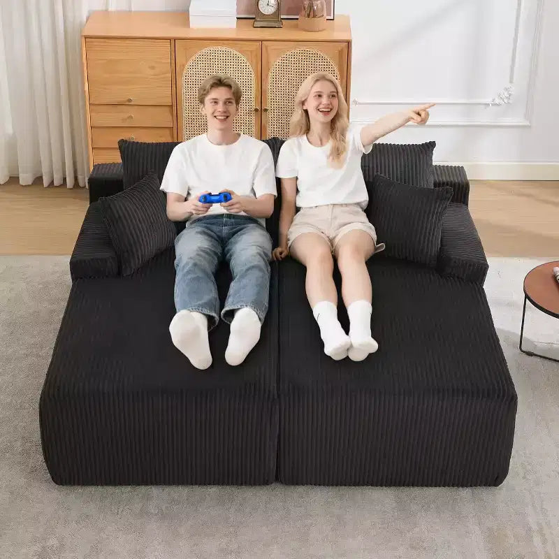 78 Inch Cloud-Like Chaise Loveseat Oversized Corduroy Upholstered Sleeper Chair for Living Room, No Assembly