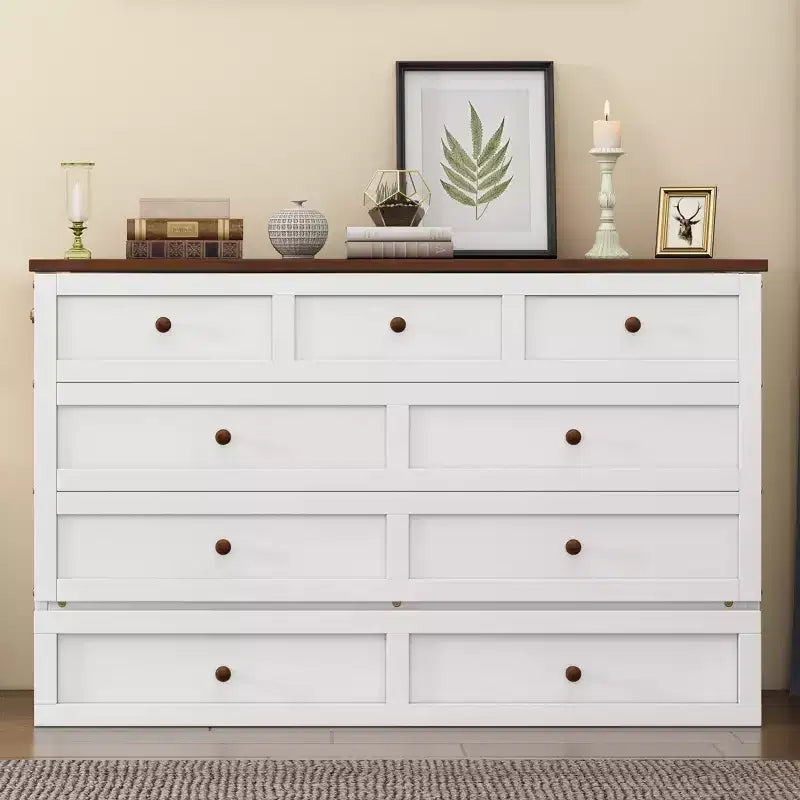 GDFStudio Kaelun Modern Wooden Murphy Bed Chest with Charging Station and Large Storage Drawers