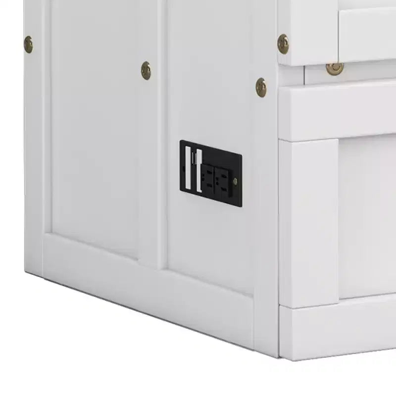 Modern Wooden Murphy Bed Chest with Charging Station and Large Storage Drawers