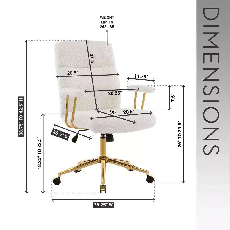 Modern Textured Boucle Fabric Home Office Chair with Gold Leg,Height Adjustable Swivel Task Chairs for Office,Study