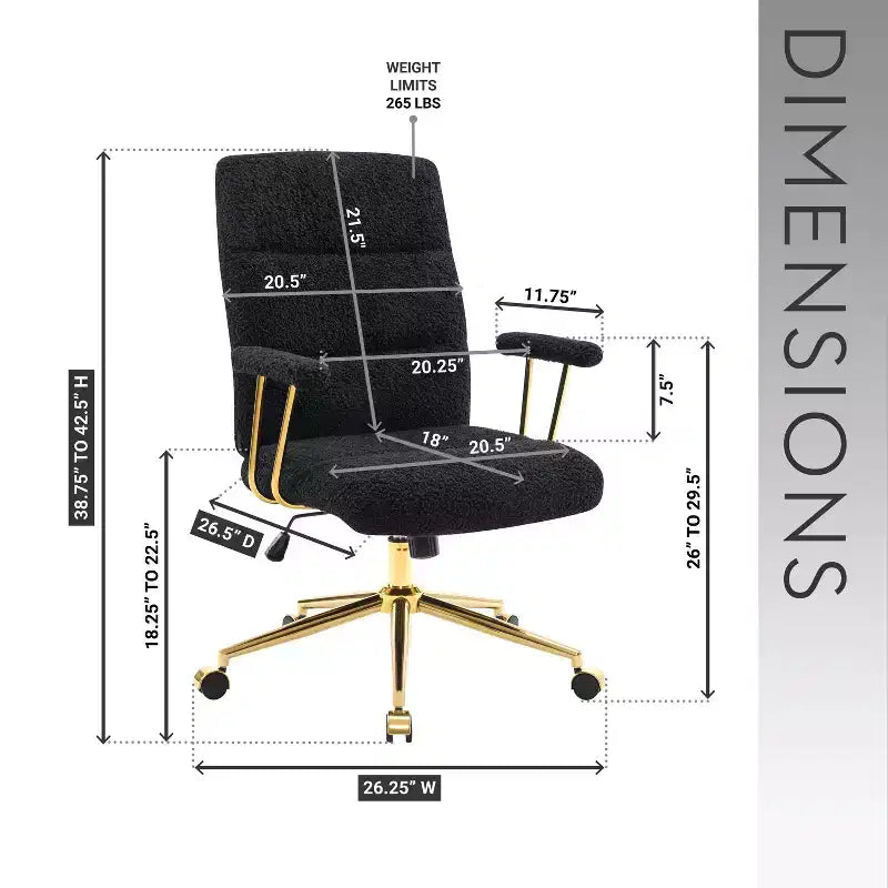 Modern Textured Boucle Fabric Home Office Chair with Gold Leg,Height Adjustable Swivel Task Chairs for Office,Study
