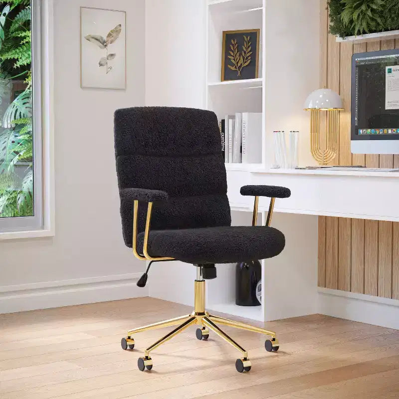 Okak Modern Textured Boucle Fabric Home Office Chair with Gold Leg,Height Adjustable Swivel Task Chairs for Office,Study