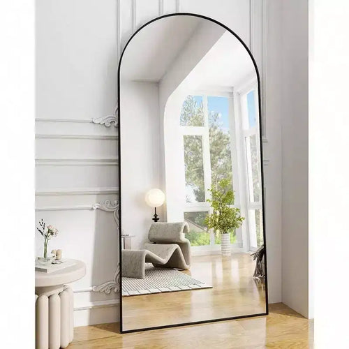 30x71 Black Arched Full Length Mirror. Aluminum Frame, Versatile Standing, Hanging, or Leaning Use for Any Room