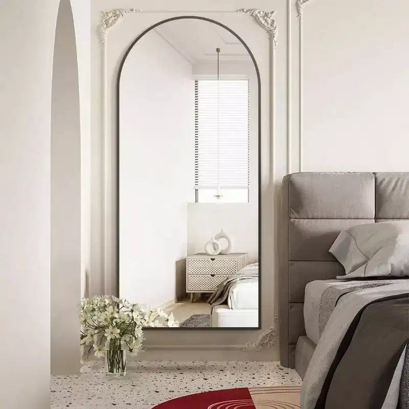 30x71 Black Arched Full Length Mirror. Aluminum Frame, Versatile Standing, Hanging, or Leaning Use for Any Room