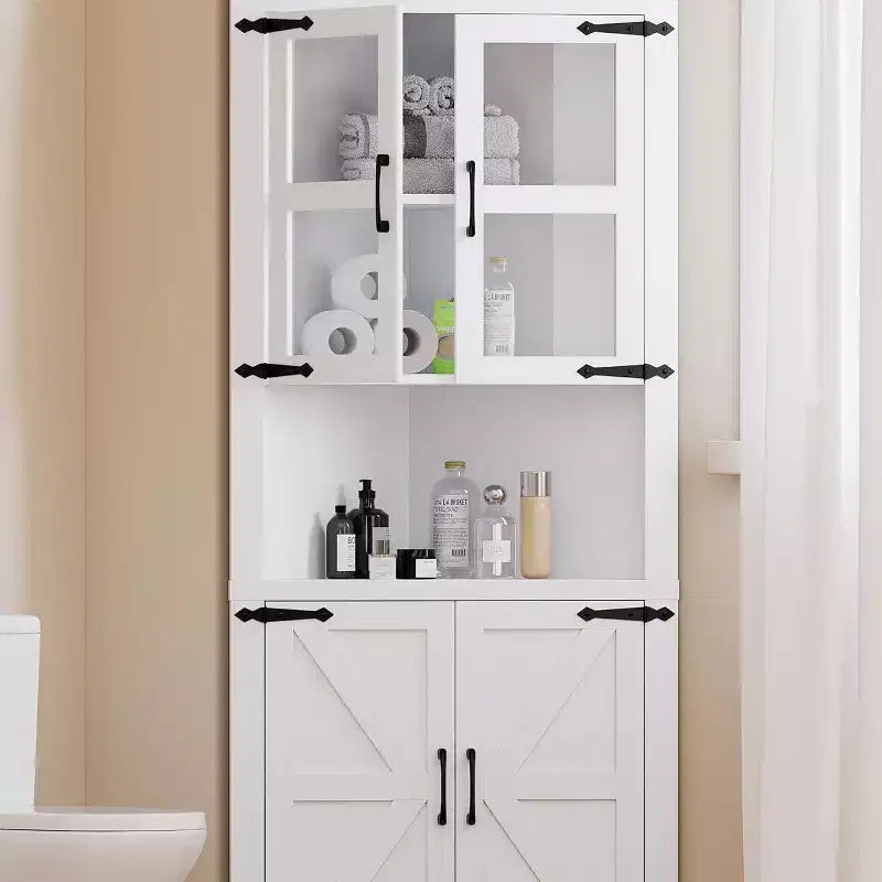 Rustic Farmhouse Tall Corner Cabinet,18.4x26x67with Glass Doors & Adjustable Shelves,Corner Storage for Kitchen,Living Room,Bathroom,Laundry Room