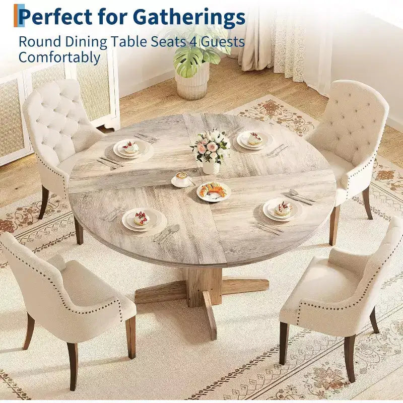 47-Inch Black Round Dining Table for 4-6 C Farmhouse Style C Sturdy Pedestal Base C Ideal for Living Room, Apartment, Dining Room
